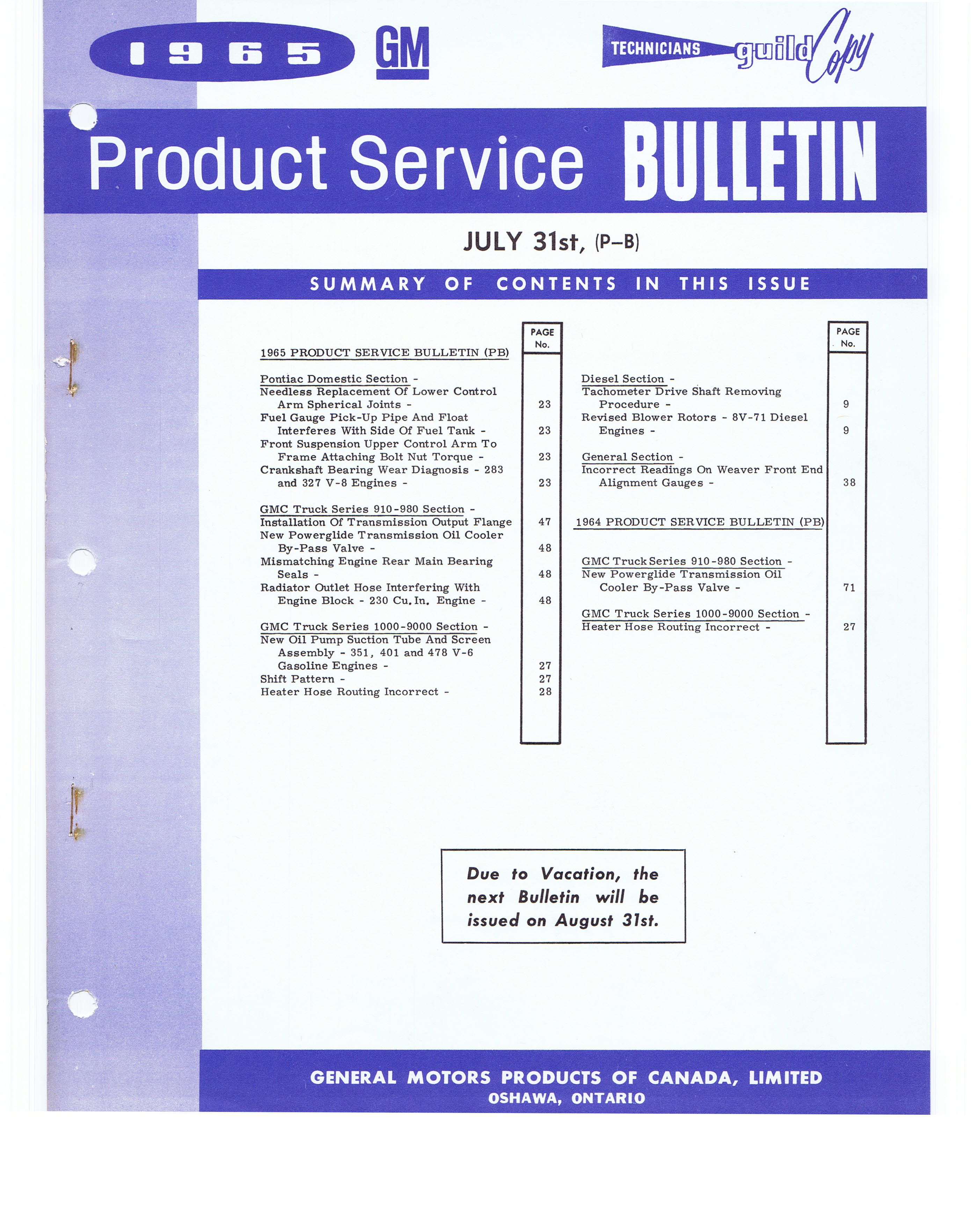 GM of Canada Product Service Bulletins, June 30 Sept 15 1965 page 79